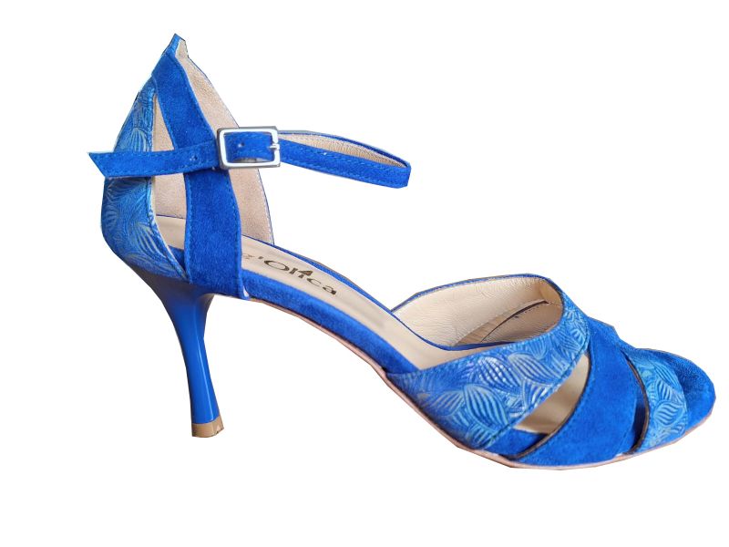 Venezia D+ Bleu chaussures de tango en daim fantaisie et talon laqué